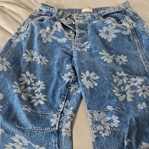 Free People Blue Floral Wide Leg Pants
